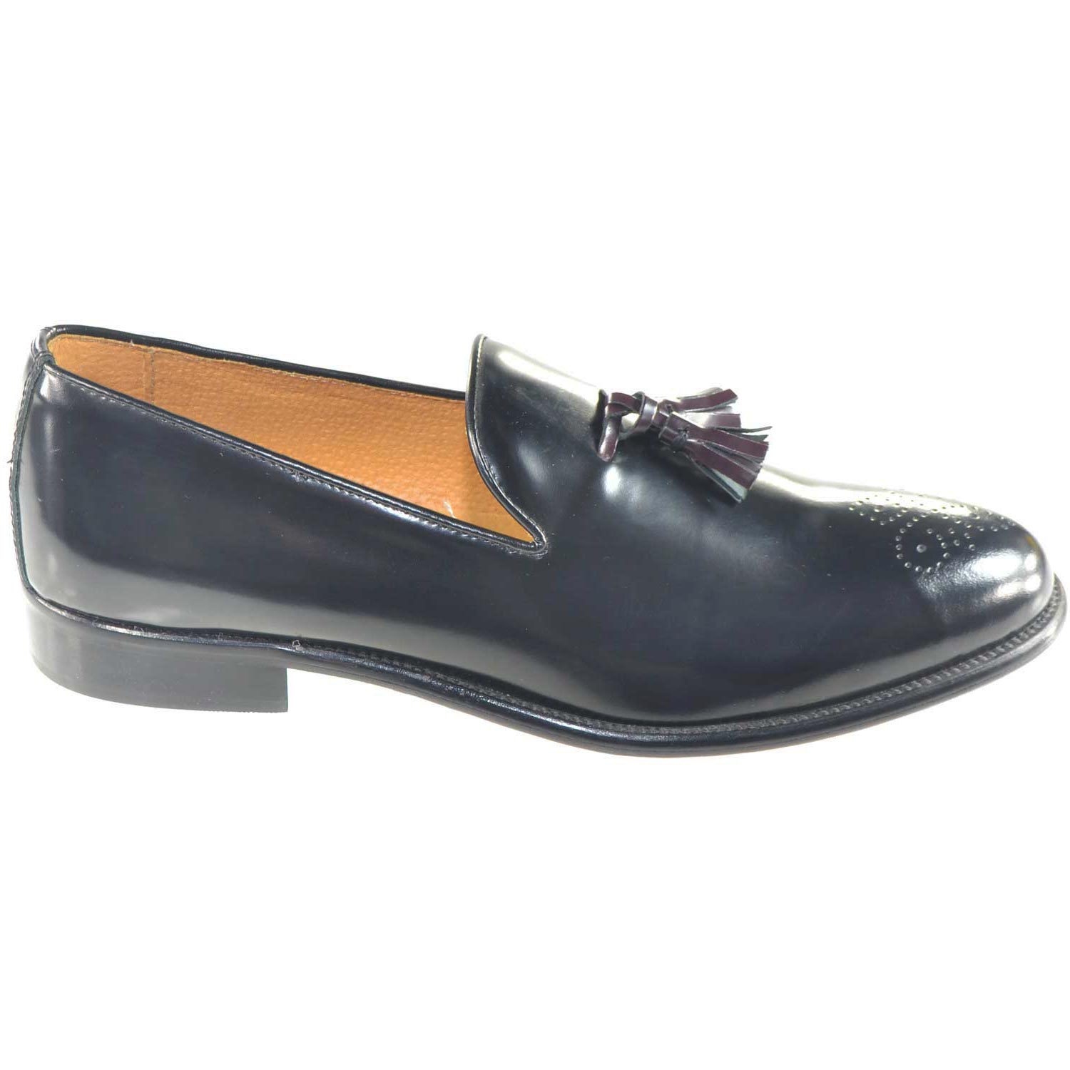 Scarpe uomo francesina nera pelle lucida nappe bordeaux fondo cuoio antiscivolo nero genuine leather cucitura laterale 