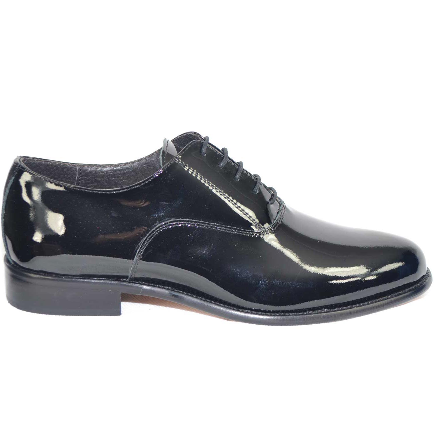 Scarpe calzature business man eleganti colore nero vernice vera pelle made in italy fondo in vero cuoio art 018 MP.