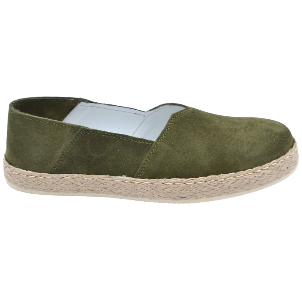  LS Espadrillas uomo scarpe da barca in vera pelle scamosciata verde lavorazione stroebel con fondo in memory