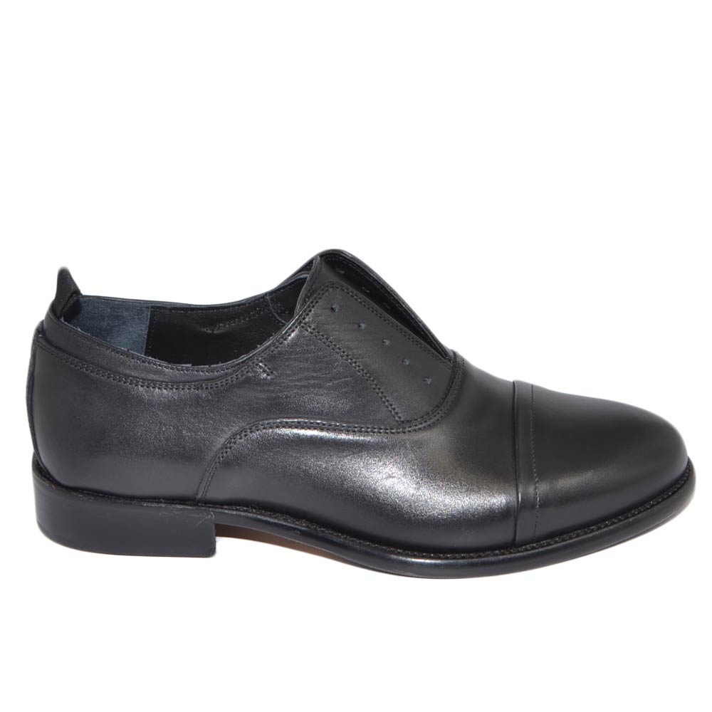 Scarpe uomo stringata elastico inglese punta alzata vera pelle nappa nero made in italy fondo vero cuoio con antiscivolo