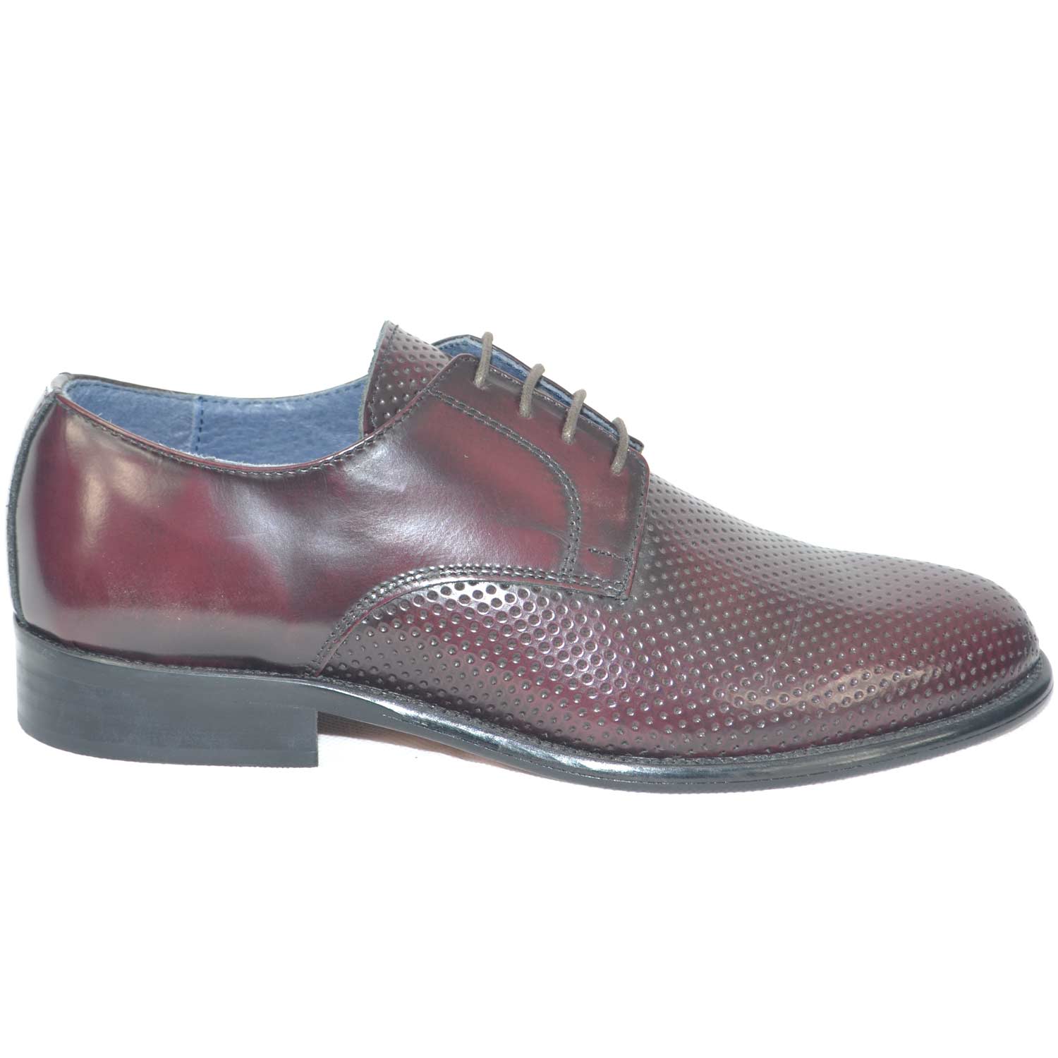 scarpe classiche uomo art.sc4402 vera pelle bordeaux made in italy microforata fondo cuoio