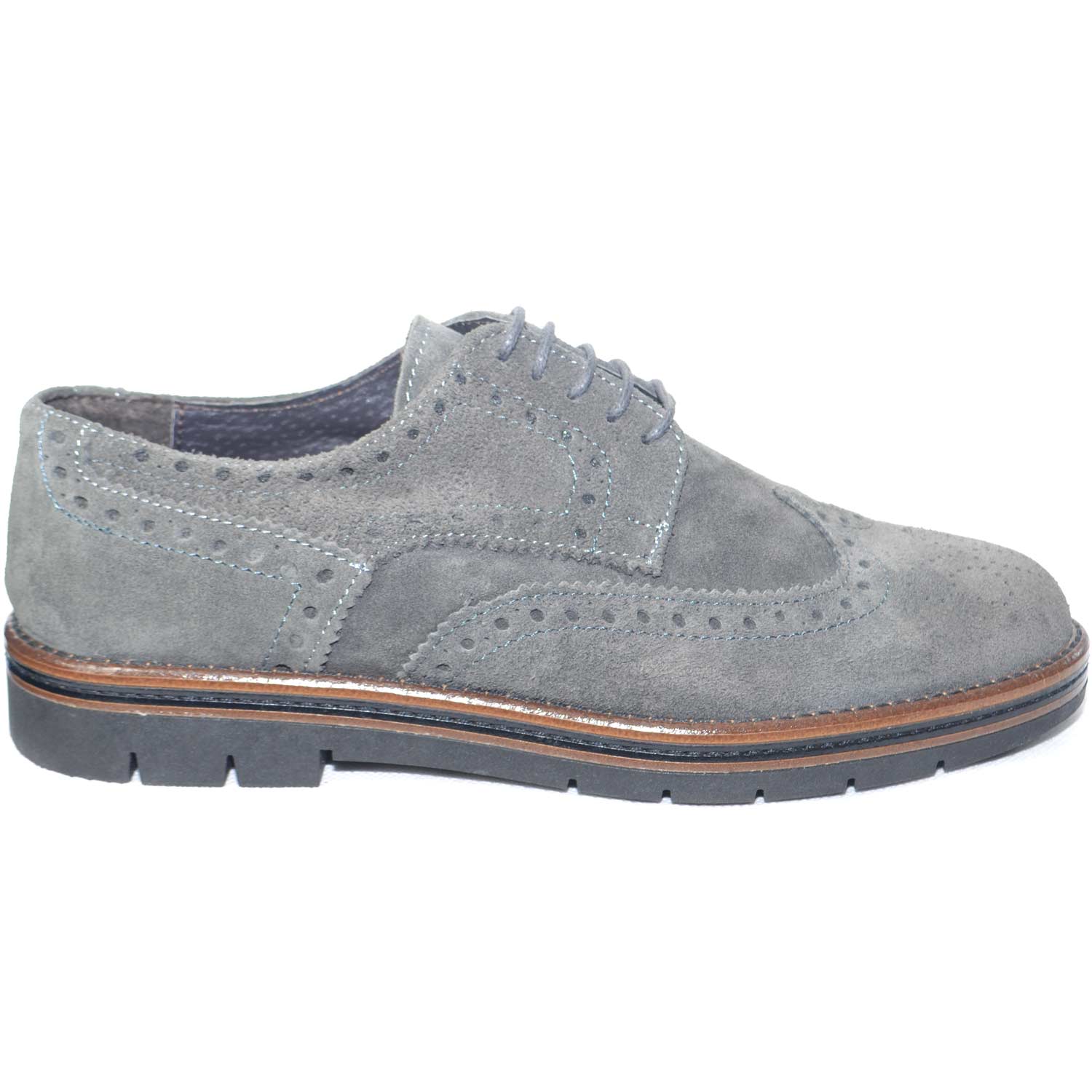 Calzature uomo scarpe francesine stringate uomo  grigio fondo bicolore antiscivolo made in italy moda comfort