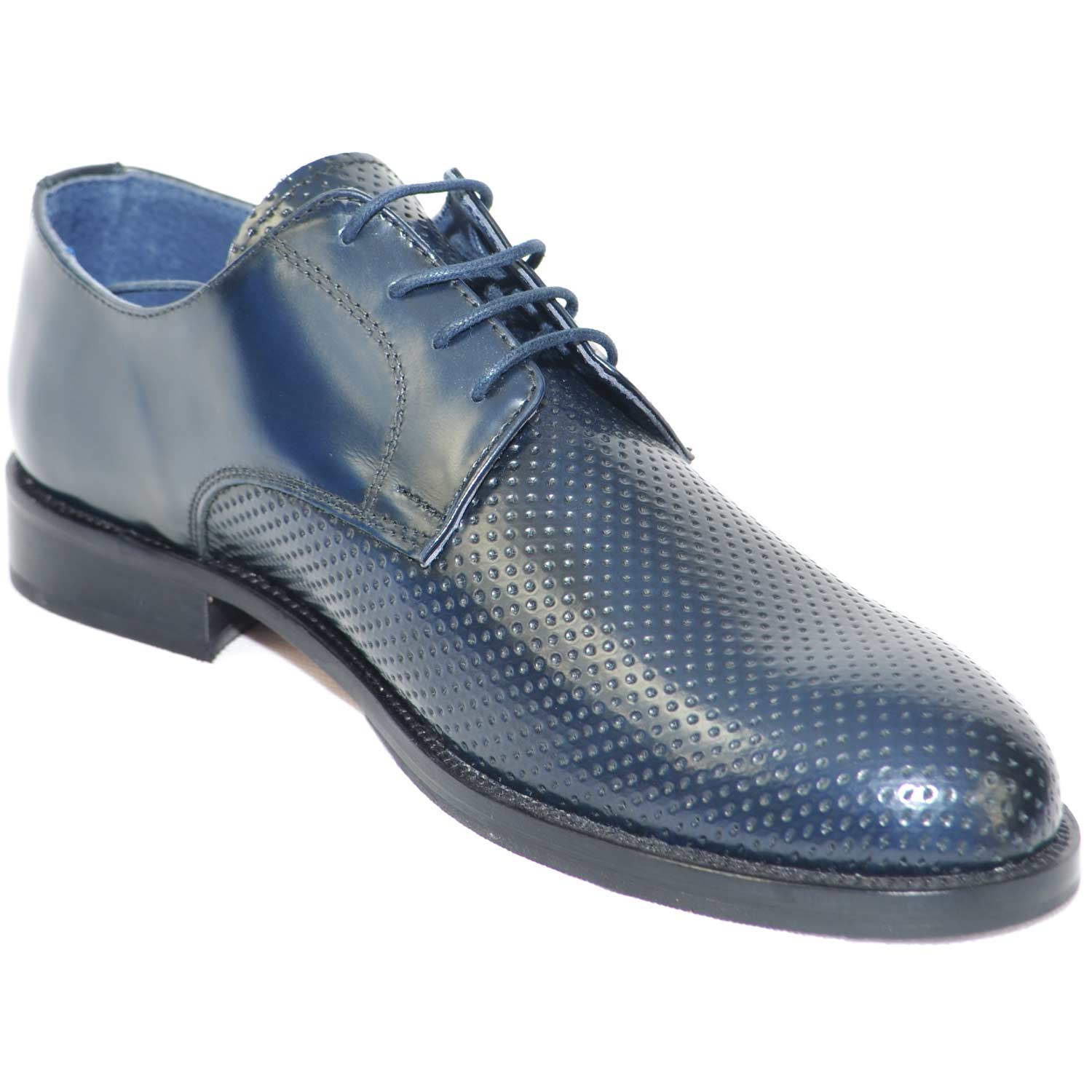 scarpe classiche cerimonia elegante uomo blu lucido abrasivato vera ...