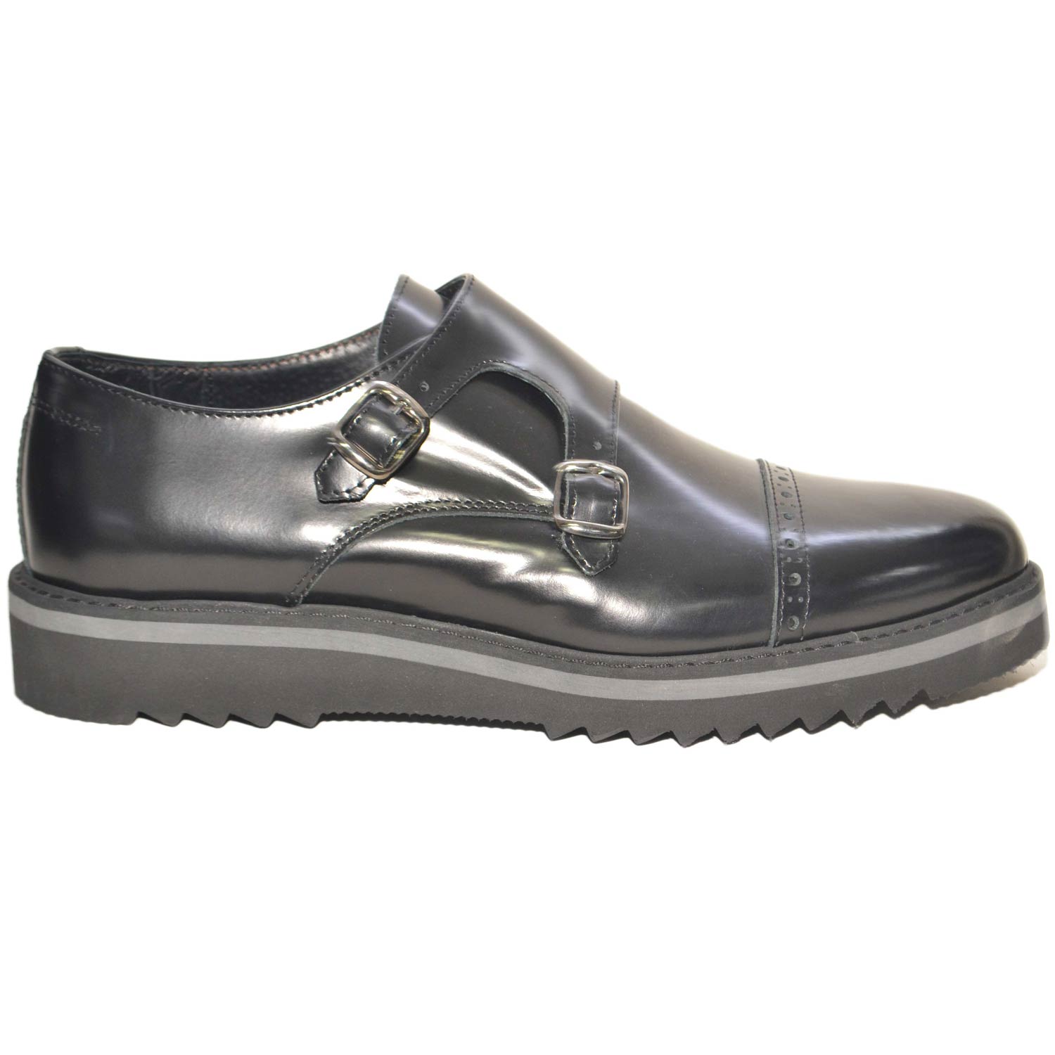 scarpe uomo doppia fibbia vera pelle abrasivato nero made in italy fondo  antisci | eBay