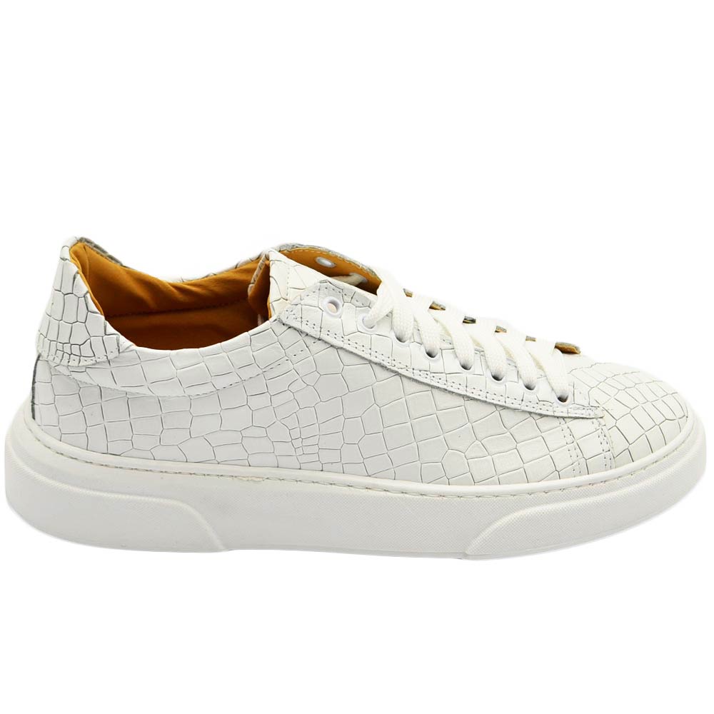 Scarpa sneakers bianca Paul 4190 uomo basic vera pelle cocco lacci comodo fondo in gomma sportiva moda casual
