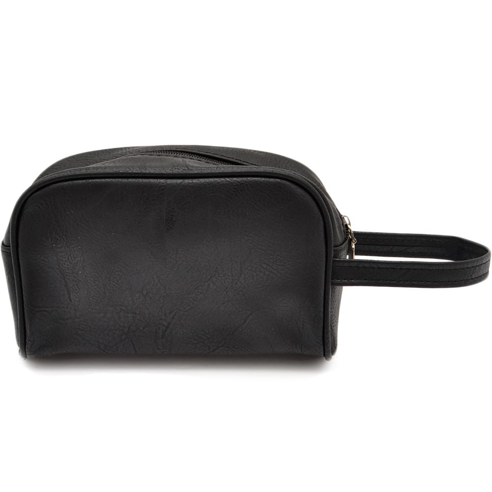Pochette in ecopelle uomo a mano nero semitonda con zip e chiusura a portafoglio comodo portaoggetti glamour.