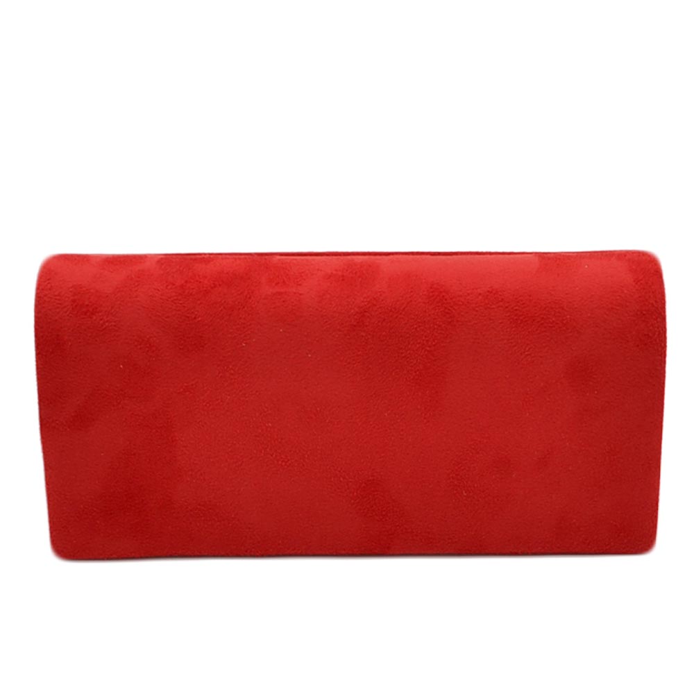 Pochette donna rettangolare a forma portafoglio in camoscio rosso catena linea basic made in italy.