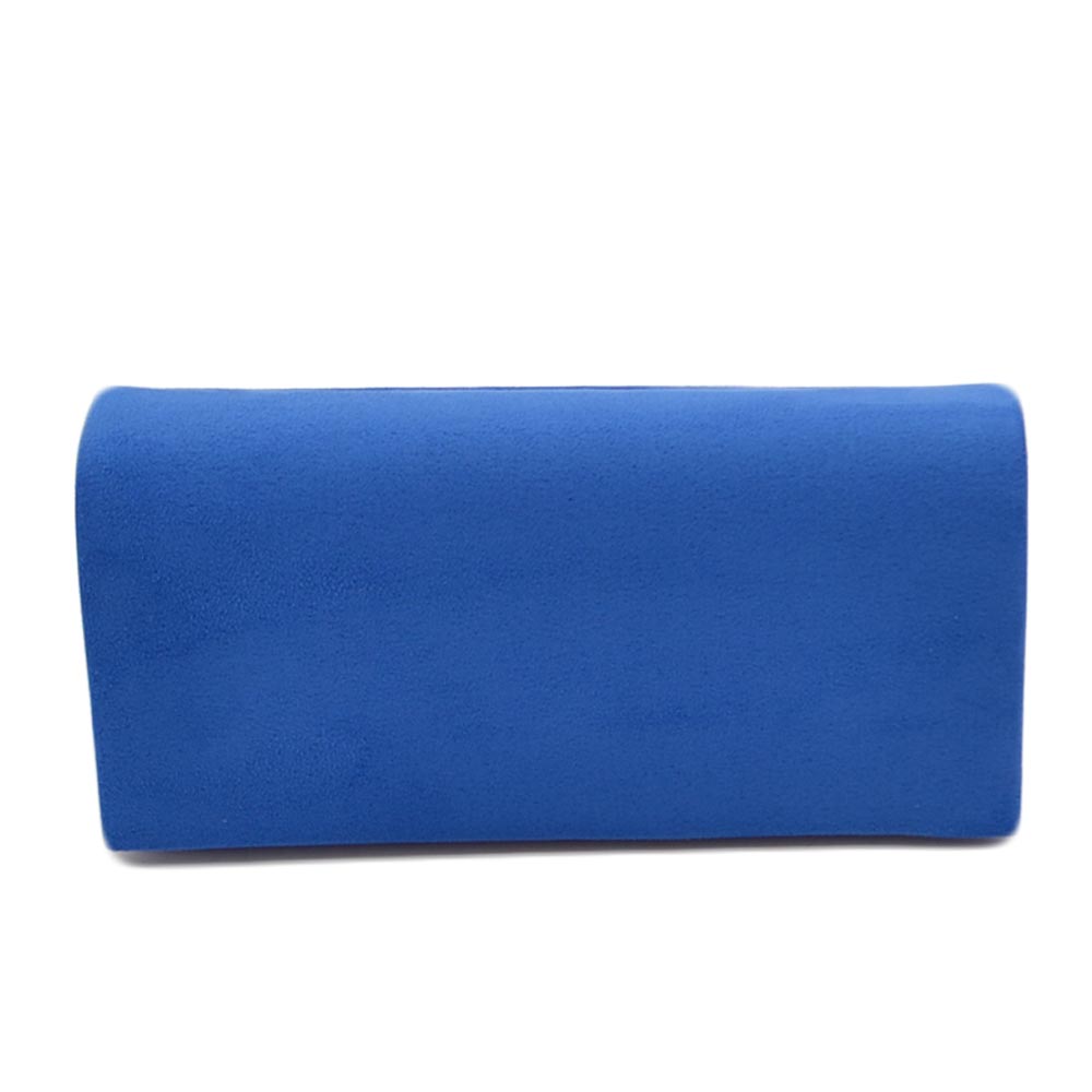 Pochette donna rettangolare a forma portafoglio in camoscio blu catena linea basic made in italy.