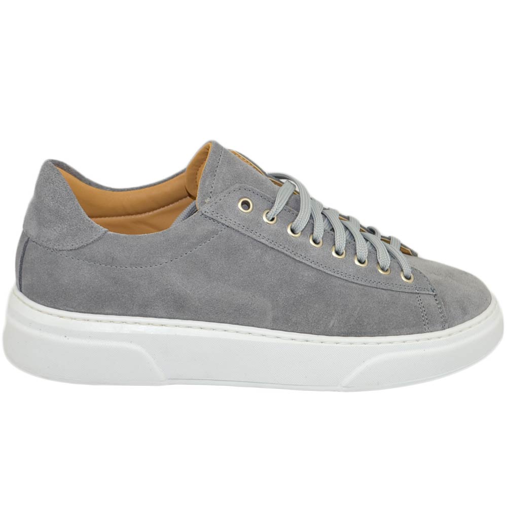 Scarpa sneakers Paul 4190 uomo grigio vera pelle scamosciata lacci linea basic fondo gomma sportiva bianco moda casual.
