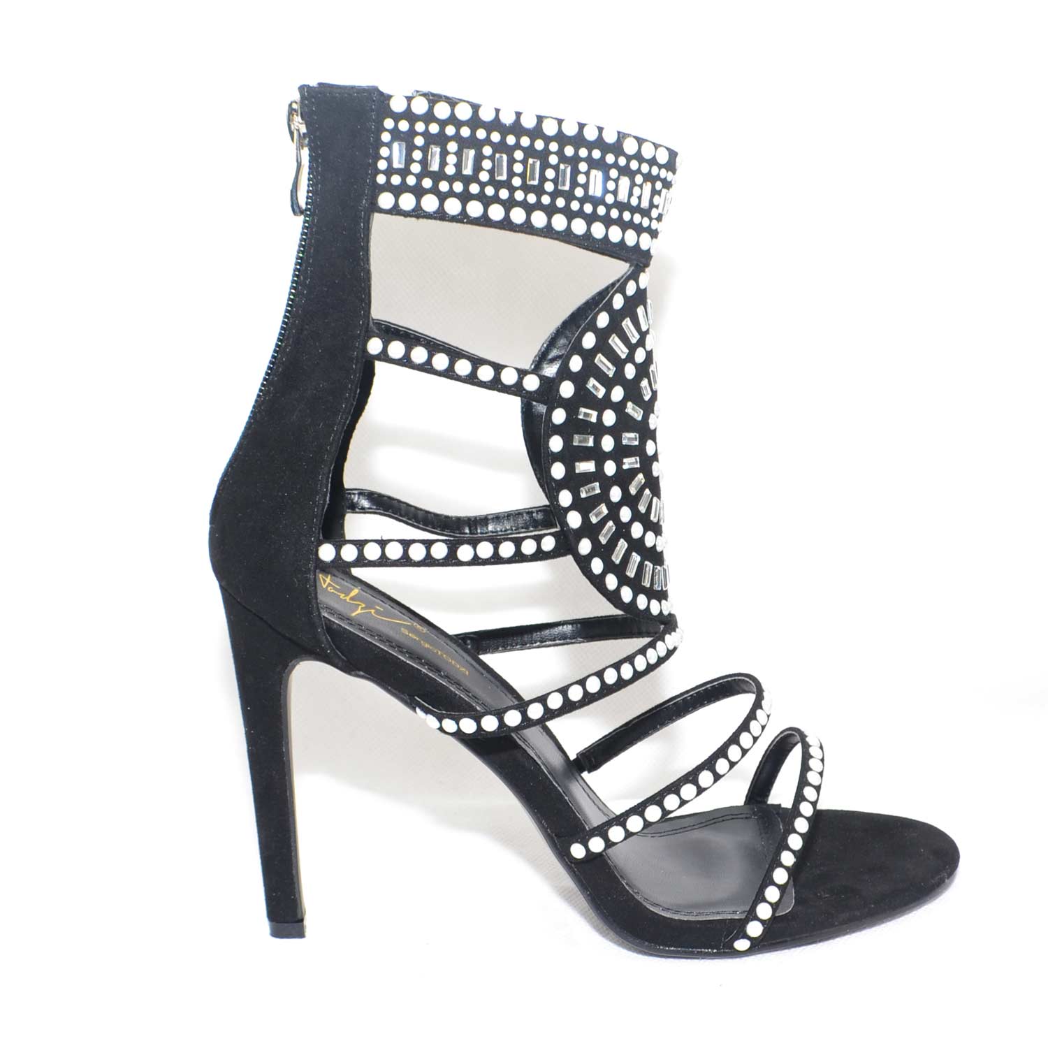 Sandalo gioiello elegante tacco a spillo camoscio nero e applicazioni  perline con disegno etnico donna sandali tacco Sergio Todzi | MaluShoes