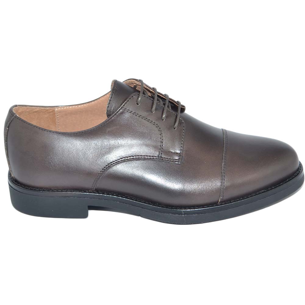 Scarpe uomo stringate vera pelle di nappa marrone mezza punta cognac fondo classico sportivo in gomma light business