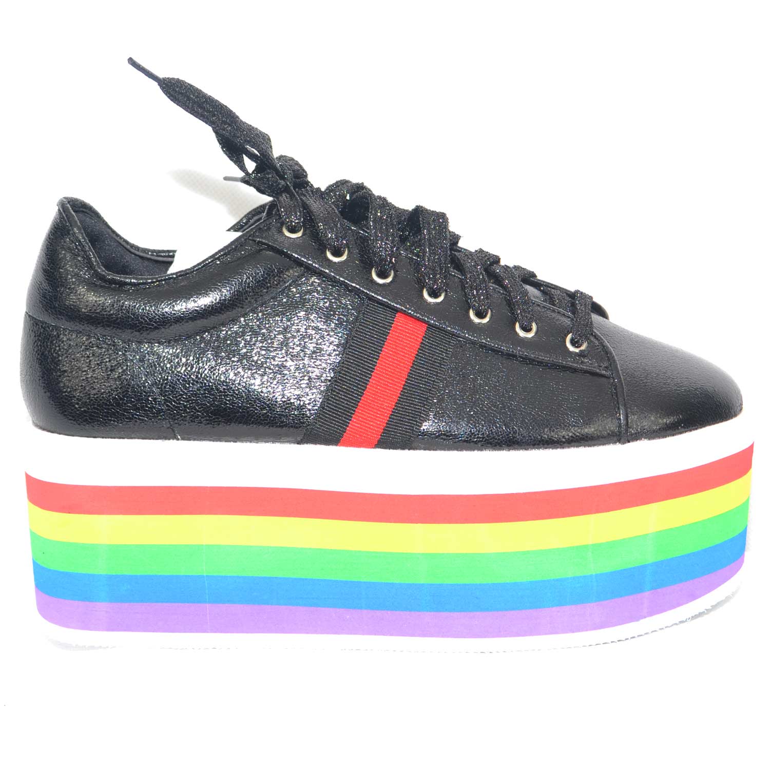 Sneaker platform perlato nero con para alta arcobaleno modello spice glamour