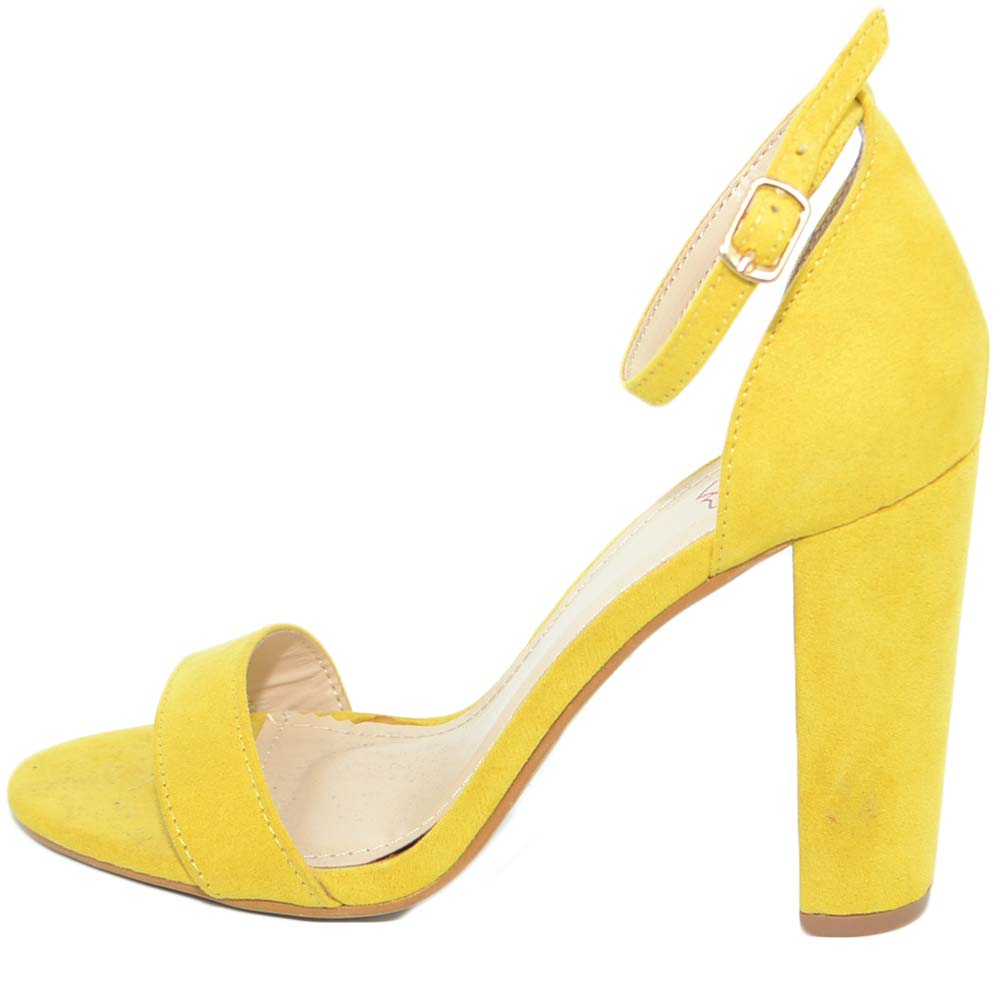 Sandalo donna giallo intenso scamosciato tacco largo alto 10 cm cinturino  alla caviglia linea basic moda comodo donna sandali tacco Malu Shoes |  MaluShoes