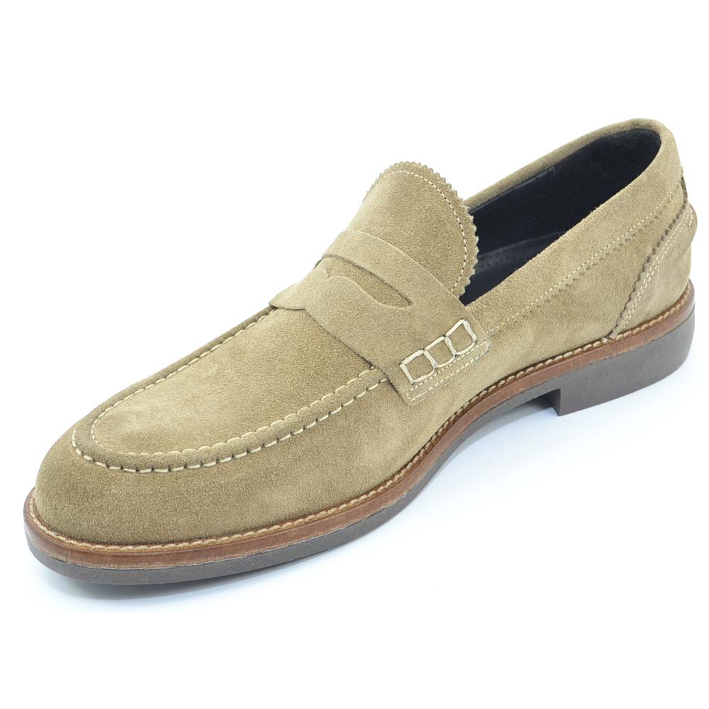 College Inglese Uomo Beige Mocassino In Vera Pelle Scamosciata Morbida Fondo Gomma Light Estivo 8814