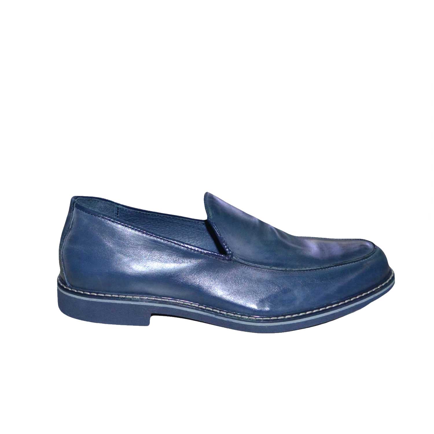 scarpe uomo mocassini liscio pelle abrasivato made in italy fondo classico  sportivo genuine leather blu crust uomo mocassini made in italy | MaluShoes