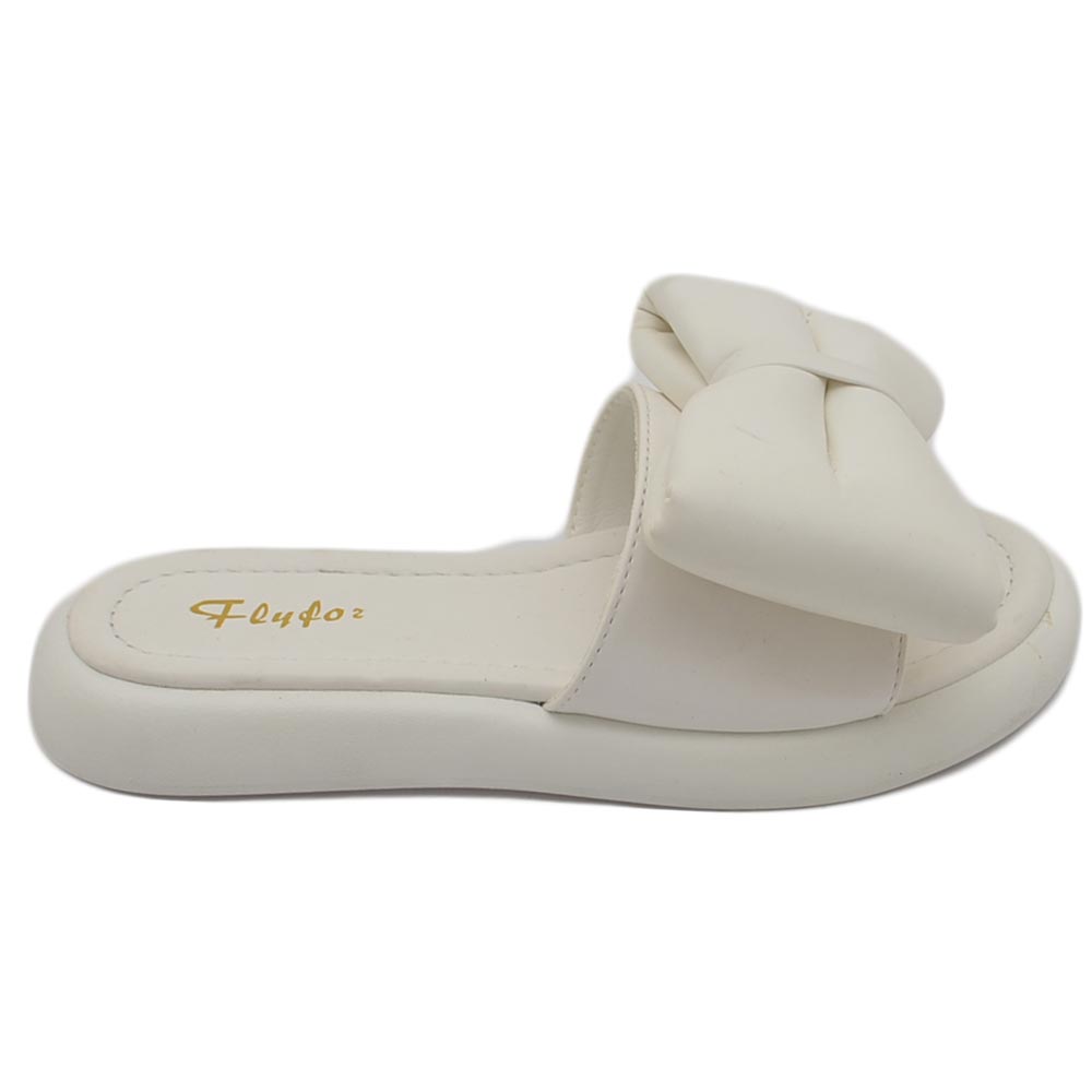 PANTOFOLA DONNA PLATFORM IN GOMMA ANTISCIVOLO BIANCO CON FIOCCO SPORGENTE COMFORT RELAX ESTIVE 